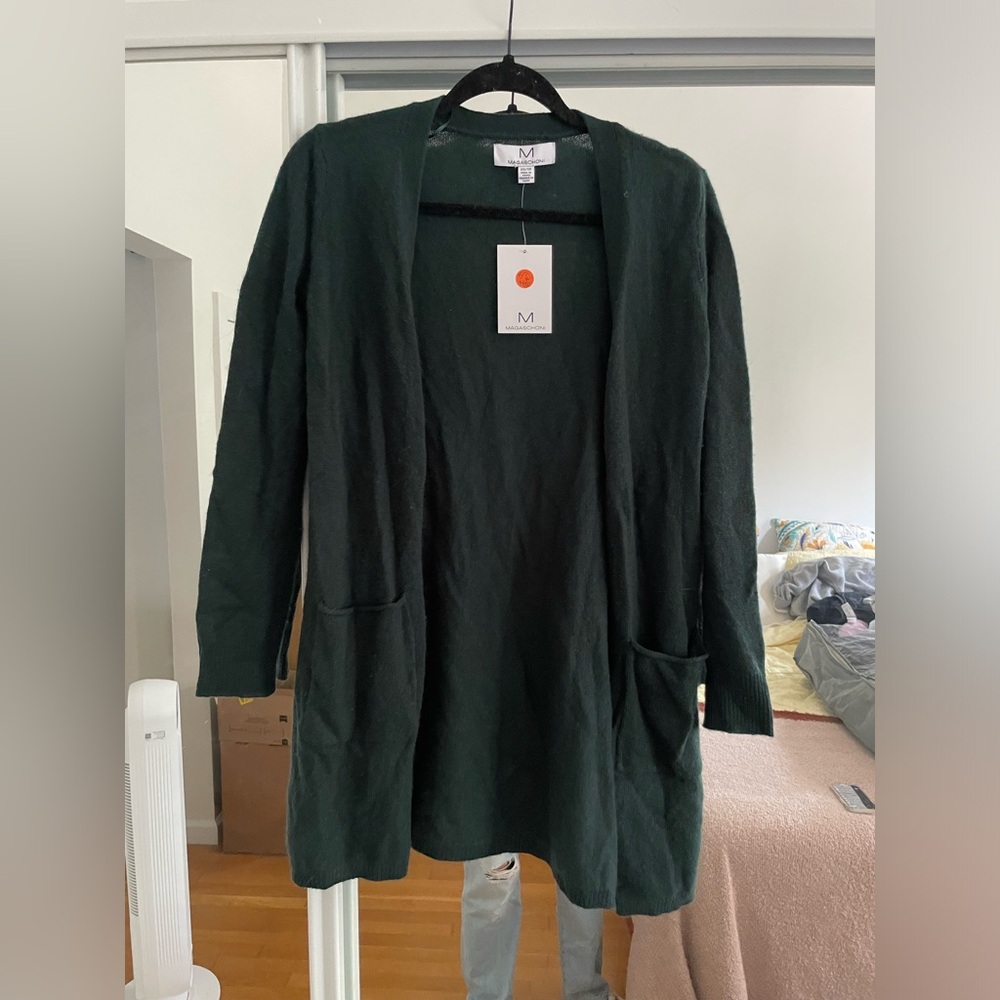 Magaschoni Dark Green Open Front Cardigan